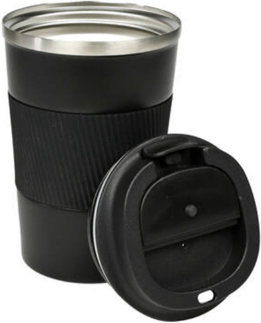 AGluxury - Thermosbeker - Koffiebeker To Go - Travel Mug voor Koffie en Thee - Theebeker - 380 ML - RVS - Zwart Set x2